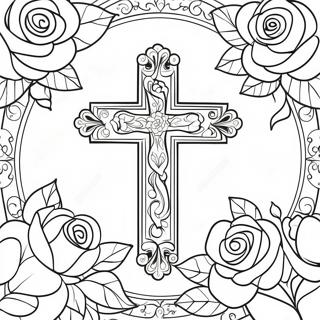 Cross With Beautiful Roses Coloring Page 35043-29166