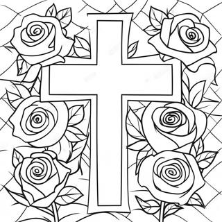 Cross With Beautiful Roses Coloring Page 35043-29167