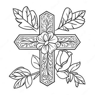 Cross With Beautiful Roses Coloring Page 35043-29168