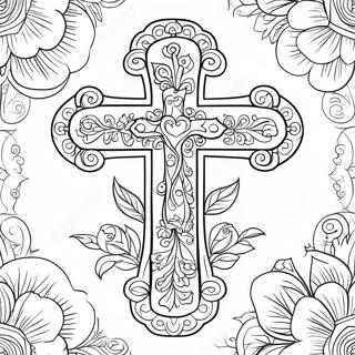 Intricate Cross With Roses Coloring Page 35044-29170