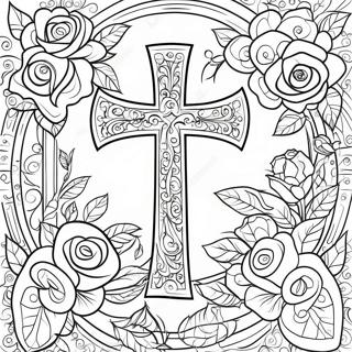 Intricate Cross With Roses Coloring Page 35044-29172