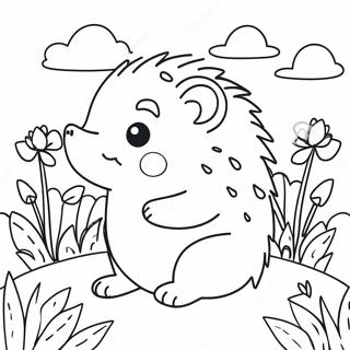 Cute Hedgehog In A Flower Garden Coloring Page 3550-2885