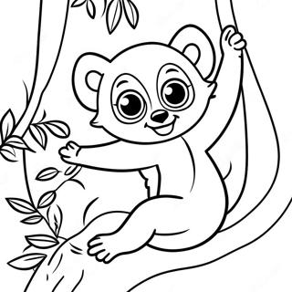 Playful Lemur Swinging From A Tree Coloring Page 35574-29593