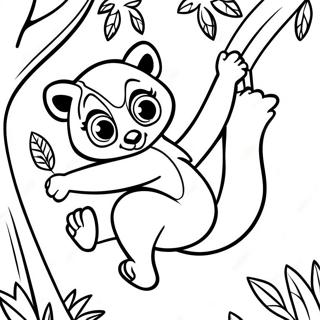 Playful Lemur Swinging From A Tree Coloring Page 35574-29595