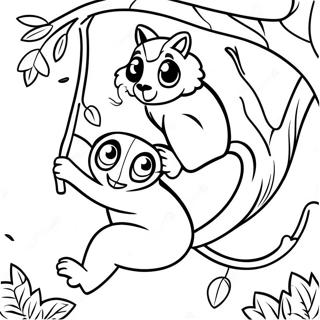 Playful Lemur Swinging From A Tree Coloring Page 35574-29596