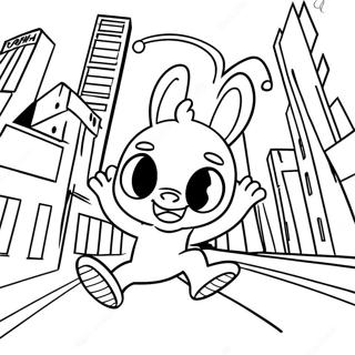 Spider Ham Swinging Through City Coloring Page 35624-29633