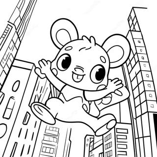 Spider Ham Swinging Through City Coloring Page 35624-29634