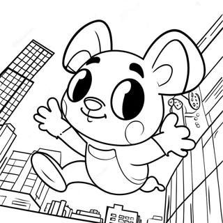 Spider Ham Swinging Through City Coloring Page 35624-29636