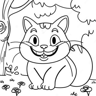 Smiling Cheshire Cat In Wonderland Coloring Page 35684-29682