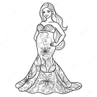 Pregnant Barbie In A Beautiful Dress Coloring Page 35784-29762