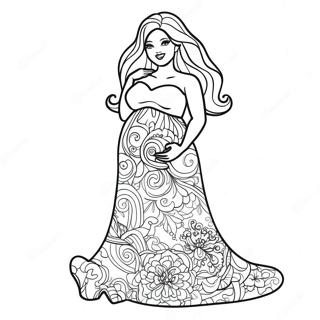 Pregnant Barbie In A Beautiful Dress Coloring Page 35784-29764