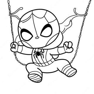 Chibi Spider Man Swinging Coloring Page 36084-30102