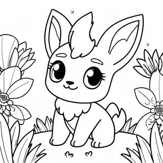 Cute Leafeon In A Flower Field Coloring Page 36094-30114