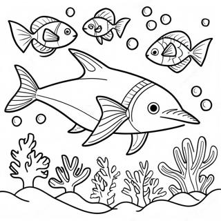 Colorful Swordfish With Coral Reef Coloring Page 36385-30331