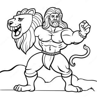 Strong Samson With Lion Coloring Page 36445-30383