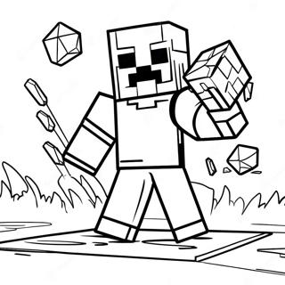 Minecraft Steve With Diamond Armor In Action Coloring Page 36675-30558