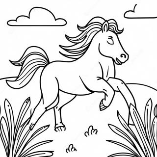 Majestic Wild Horse Running Through Meadow Coloring Page 3670-2982