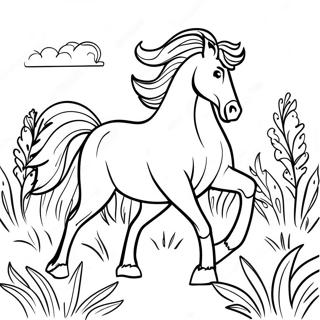 Majestic Wild Horse Running Through Meadow Coloring Page 3670-2984