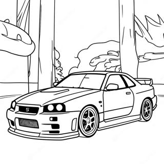 Nissan Skyline R34 Racing Action Coloring Page 36966-30791