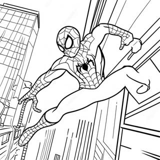 Spiderman Swinging Through City Coloring Page 37016-30829