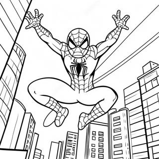 Spiderman Swinging Through City Coloring Page 37016-30830