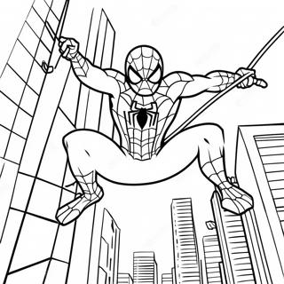 Spiderman Swinging Through City Coloring Page 37016-30832