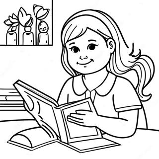 Monika Reading A Book Coloring Page 37026-30838