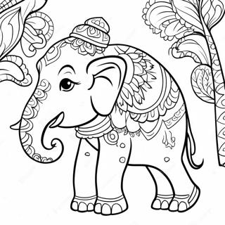 Colorful Thai Elephant Parade Coloring Page 37096-30893