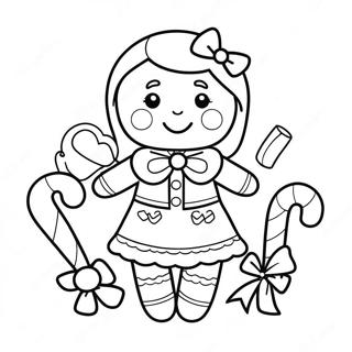 Cute Gingerbread Girl With Candy Canes Coloring Page 37136-30931