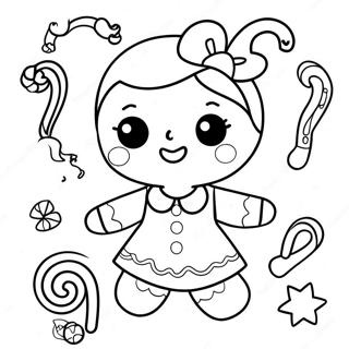 Cute Gingerbread Girl With Candy Canes Coloring Page 37136-30932