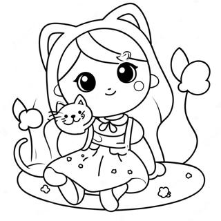 Kawaii Girl With Cute Cat Coloring Page 37425-31154