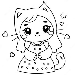 Kawaii Girl With Cute Cat Coloring Page 37425-31155