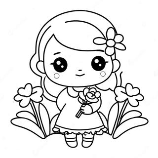 Adorable Kawaii Girl Holding Flowers Coloring Page 37426-31158