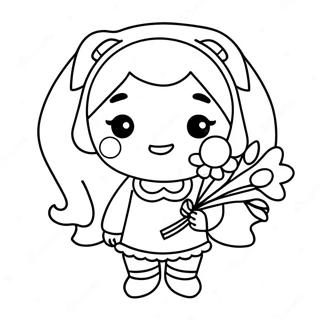 Adorable Kawaii Girl Holding Flowers Coloring Page 37426-31160