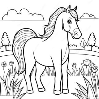 Elegant Paint Horse In A Meadow Coloring Page 37556-31261