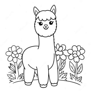 Cute Alpaca With Flowers Coloring Page 37586-31297