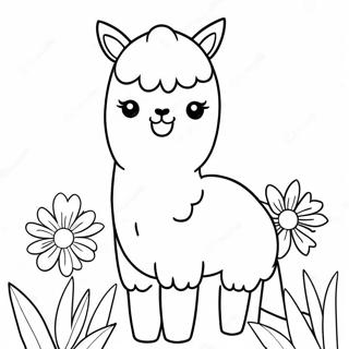 Cute Alpaca With Flowers Coloring Page 37586-31298