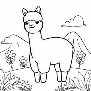 Cute Alpaca With Flowers Coloring Page 37586-31299