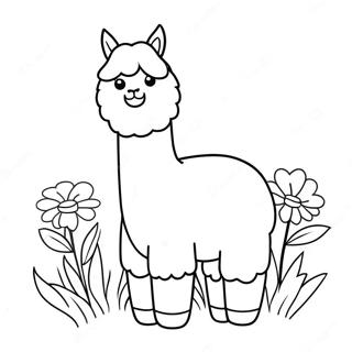 Cute Alpaca With Flowers Coloring Page 37586-31300