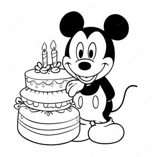 Mickey Mouse With Birthday Cake Coloring Page 37697-31366