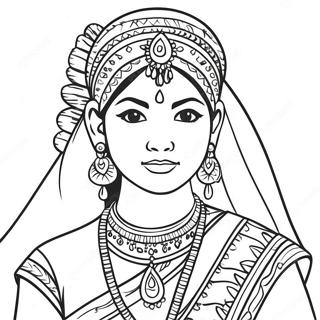 Indian Girl Traditional Dress Coloring Page 37716-31363