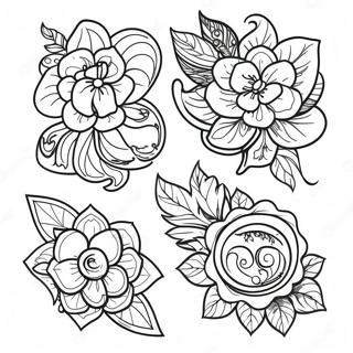 Vintage American Traditional Tattoo Designs Coloring Page 37977-31596