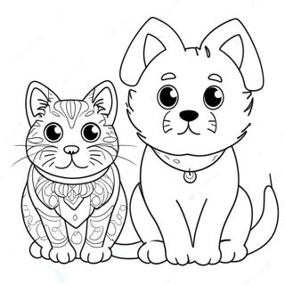 Cat And Dog Adult Coloring Page 37986-31600