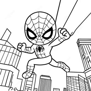 Chibi Spiderman Swinging Through City Coloring Page 37997-31605