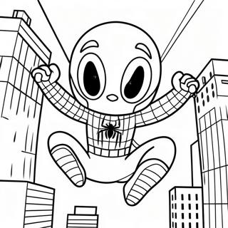 Chibi Spiderman Swinging Through City Coloring Page 37997-31606