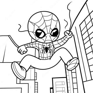 Chibi Spiderman Swinging Through City Coloring Page 37997-31607