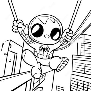 Chibi Spiderman Swinging Through City Coloring Page 37997-31608