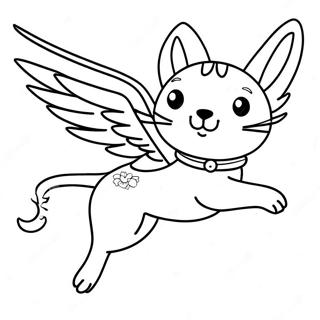 Fantasy Winged Cat In Flight Coloring Page 38087-31678