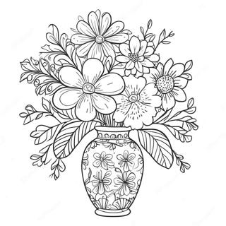 Colorful Flowers In A Decorative Vase Coloring Page 38117-31705