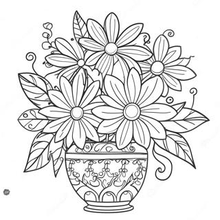 Colorful Flowers In A Decorative Vase Coloring Page 38117-31706